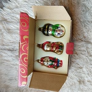 Vintage Avon Blown Glass Christmas Ornament Set Gift Box Snowman Bear Nutcracker